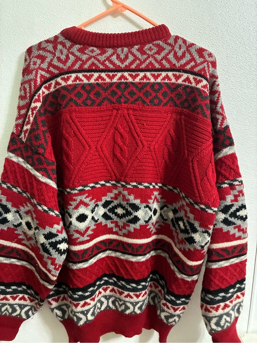 Vintage Giunco Cozy Red Patterned Wool Sweater XL